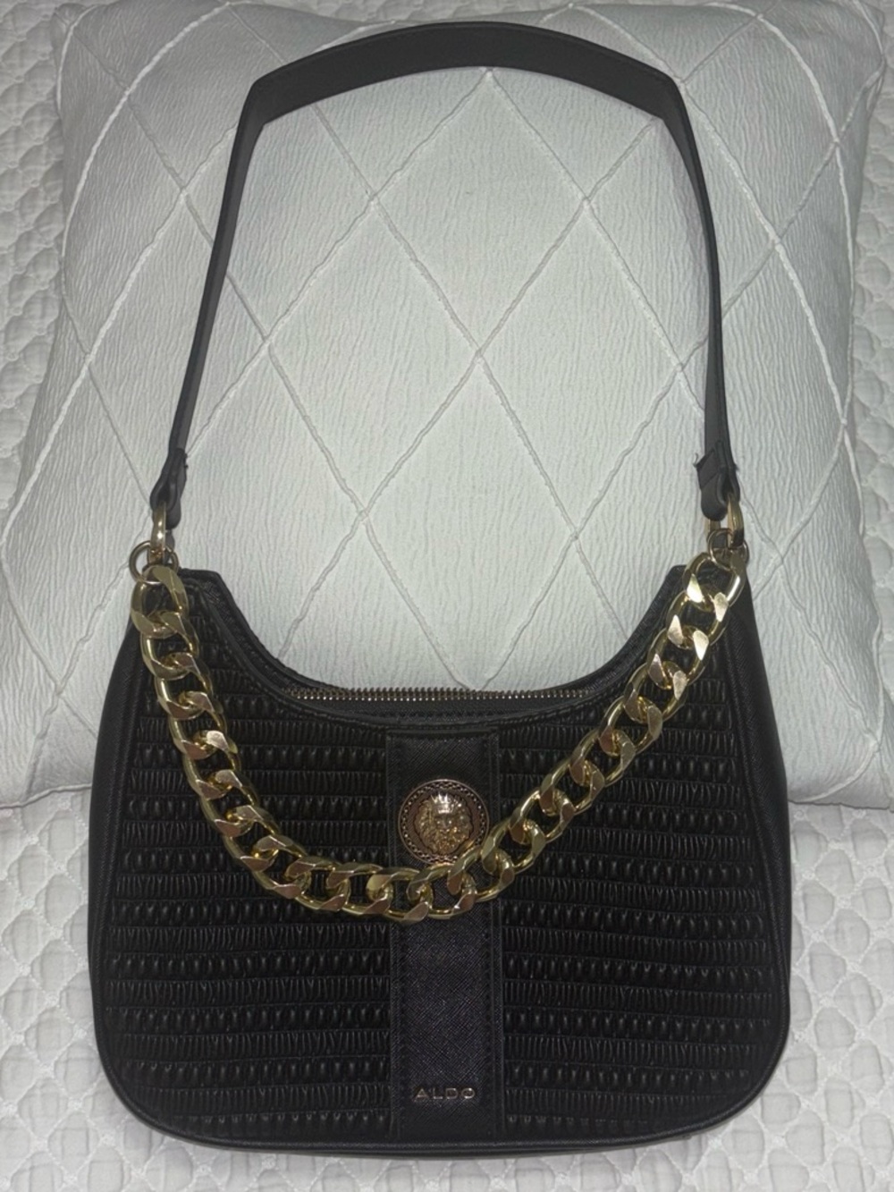 ALDO Black Shoulder Bag with Gold Chain Accent